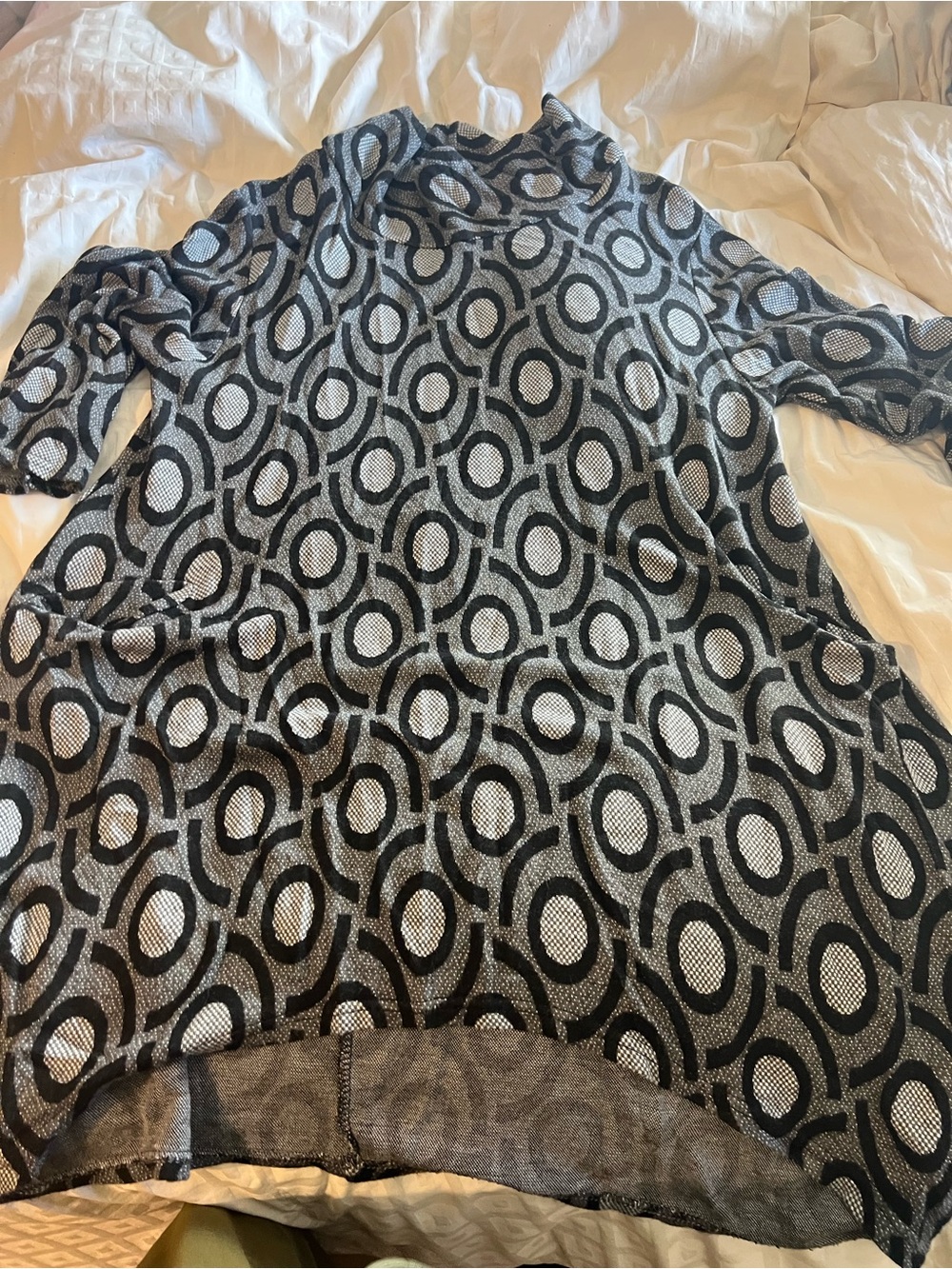 Black & Gray Geometric Circle Knit Crewneck Sweater. Made in Italy!